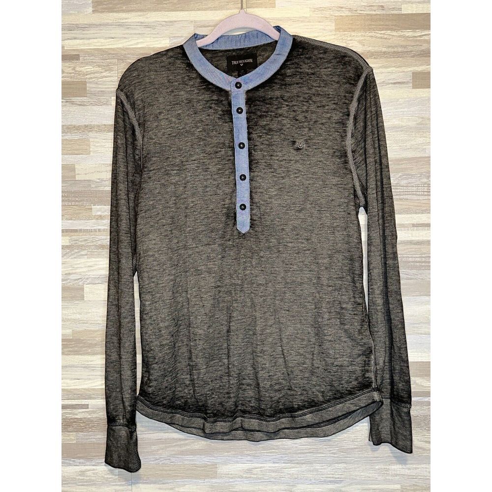True Religion Walk away Military Thermal Long Sleeve Henley S/P Grey/ Blue #207